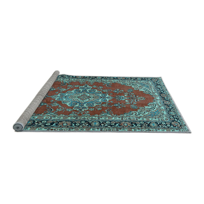 Sideview of Machine Washable Medallion Light Blue Traditional Rug, wshtr3685lblu