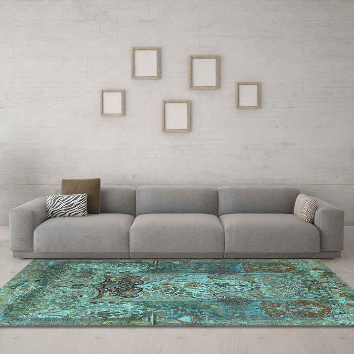 Machine Washable Persian Light Blue Traditional Rug in a Living Room, wshtr3686lblu