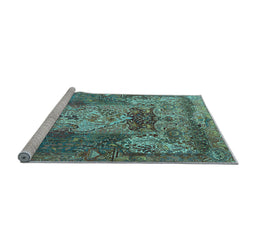 Sideview of Machine Washable Persian Light Blue Traditional Rug, wshtr3686lblu