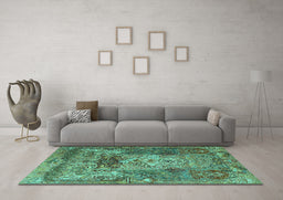 Machine Washable Persian Turquoise Traditional Area Rugs in a Living Room,, wshtr3686turq