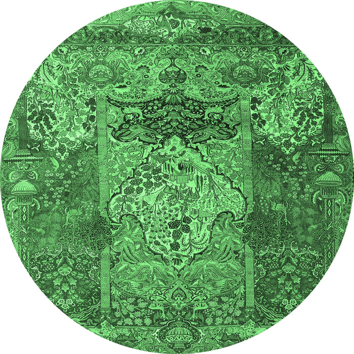 Round Persian Emerald Green Traditional Rug, tr3686emgrn