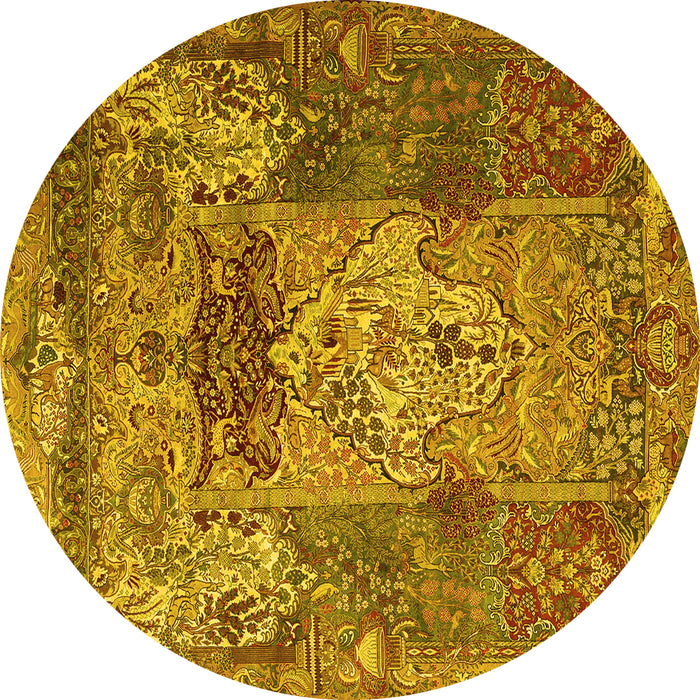 Round Machine Washable Persian Yellow Traditional Rug, wshtr3686yw