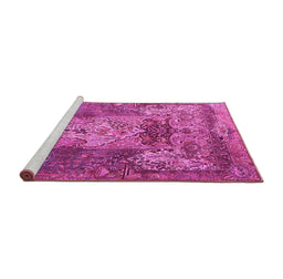 Sideview of Machine Washable Persian Pink Traditional Rug, wshtr3686pnk