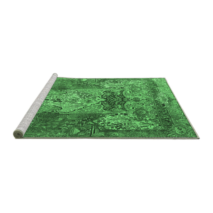 Sideview of Machine Washable Persian Emerald Green Traditional Area Rugs, wshtr3686emgrn