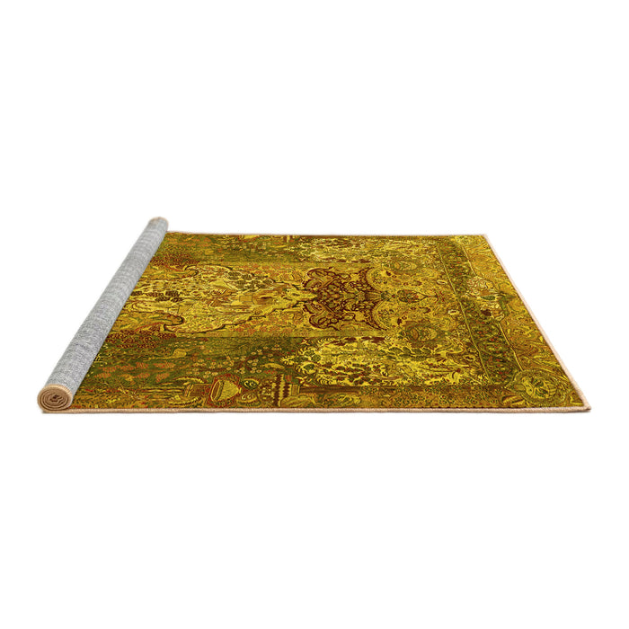 Sideview of Machine Washable Persian Yellow Traditional Rug, wshtr3686yw