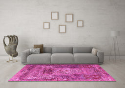 Machine Washable Persian Pink Traditional Rug in a Living Room, wshtr3686pnk