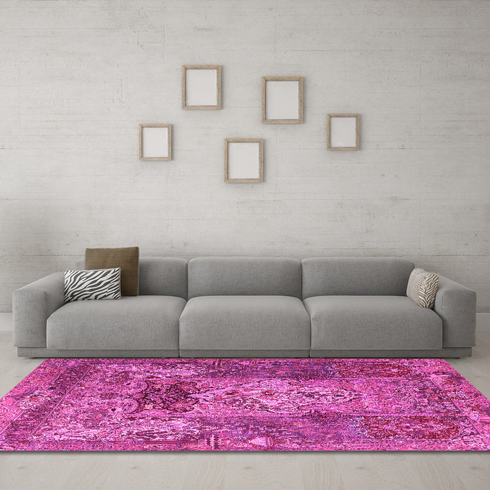 Machine Washable Persian Pink Traditional Rug in a Living Room, wshtr3686pnk
