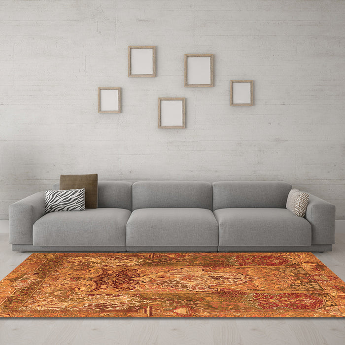 Machine Washable Persian Orange Traditional Area Rugs in a Living Room, wshtr3686org
