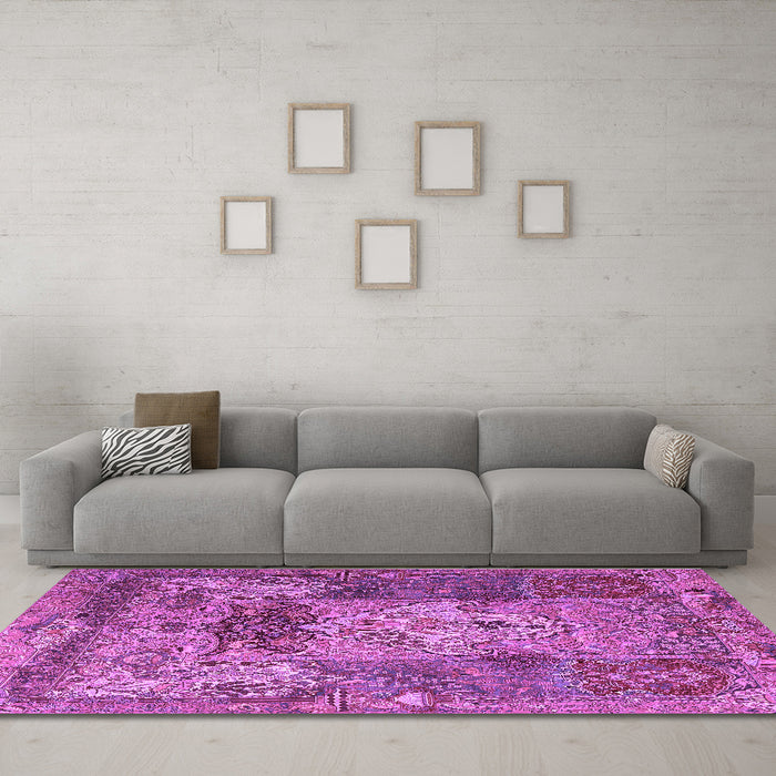 Machine Washable Persian Purple Traditional Area Rugs in a Living Room, wshtr3686pur
