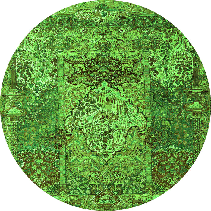 Square Persian Green Traditional Rug, tr3686grn