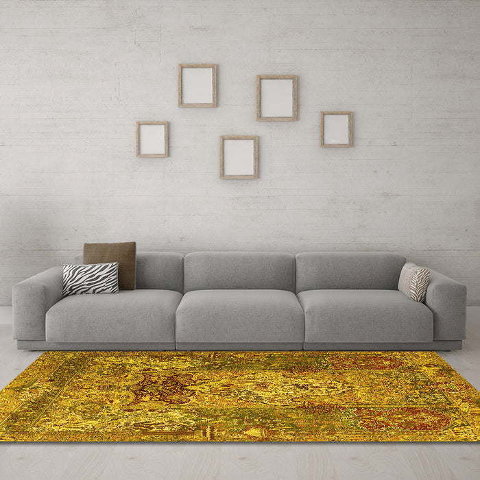 Machine Washable Persian Yellow Traditional Rug in a Living Room, wshtr3686yw