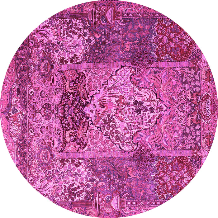 Round Machine Washable Persian Pink Traditional Rug, wshtr3686pnk