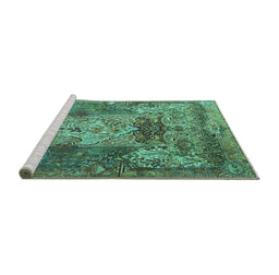 Sideview of Machine Washable Persian Turquoise Traditional Area Rugs, wshtr3686turq