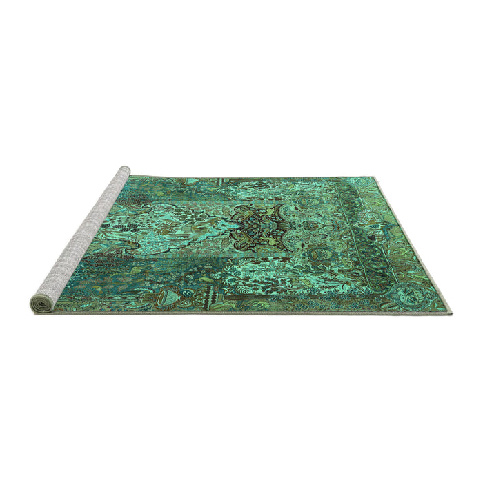 Sideview of Machine Washable Persian Turquoise Traditional Area Rugs, wshtr3686turq