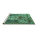 Sideview of Machine Washable Persian Turquoise Traditional Area Rugs, wshtr3686turq