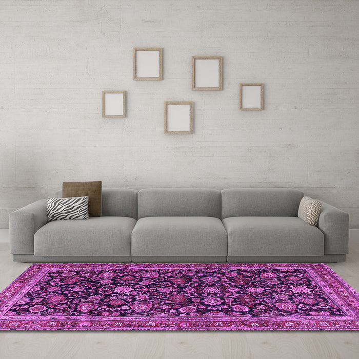Machine Washable Persian Purple Traditional Area Rugs in a Living Room, wshtr3687pur