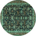 Round Machine Washable Persian Turquoise Traditional Area Rugs, wshtr3687turq