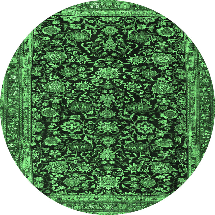 Round Persian Emerald Green Traditional Rug, tr3687emgrn