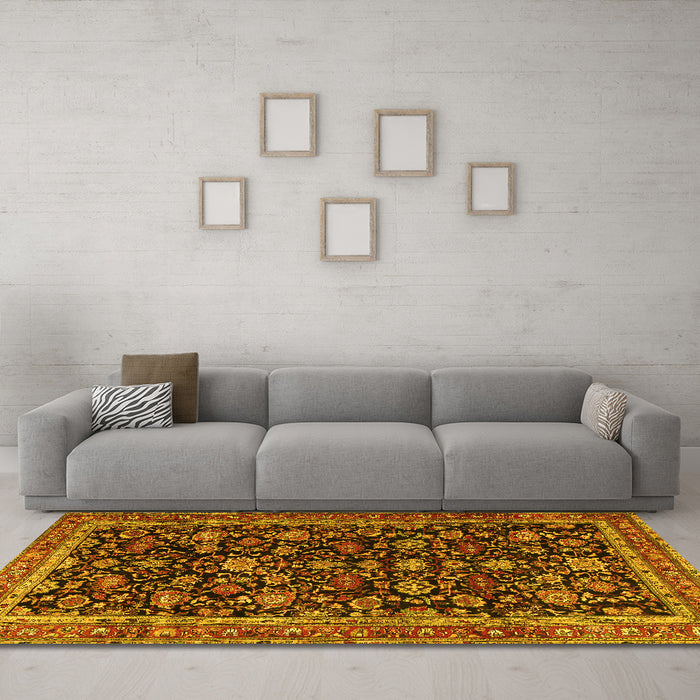 Machine Washable Persian Yellow Traditional Rug in a Living Room, wshtr3687yw