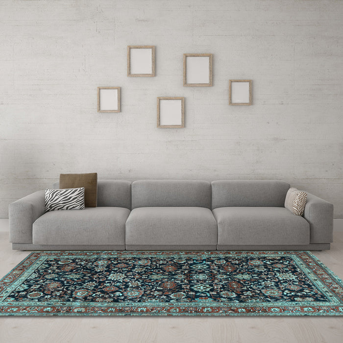 Machine Washable Persian Light Blue Traditional Rug in a Living Room, wshtr3687lblu