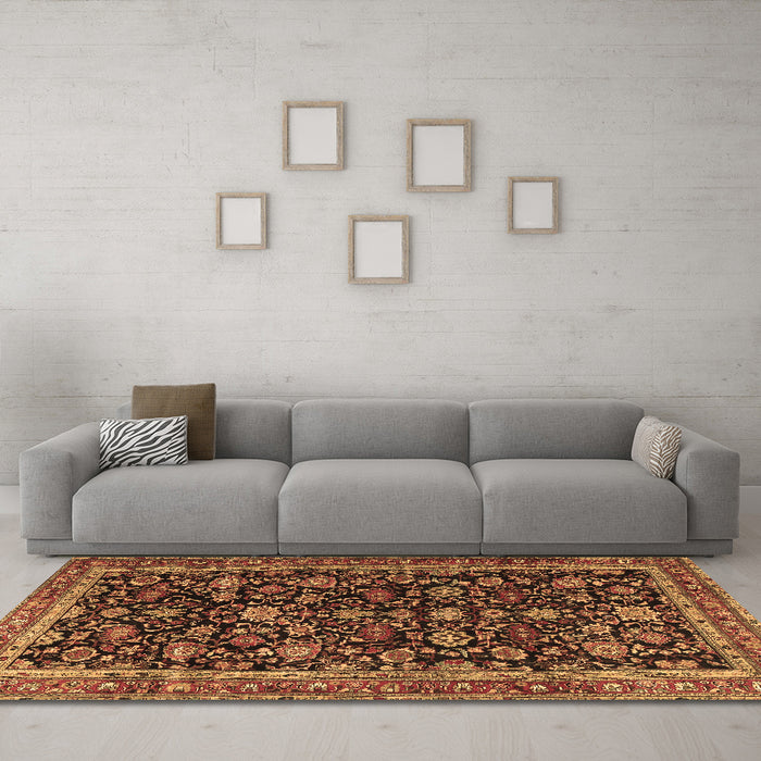Machine Washable Persian Brown Traditional Rug in a Living Room,, wshtr3687brn
