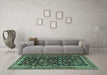 Machine Washable Persian Turquoise Traditional Area Rugs in a Living Room,, wshtr3687turq