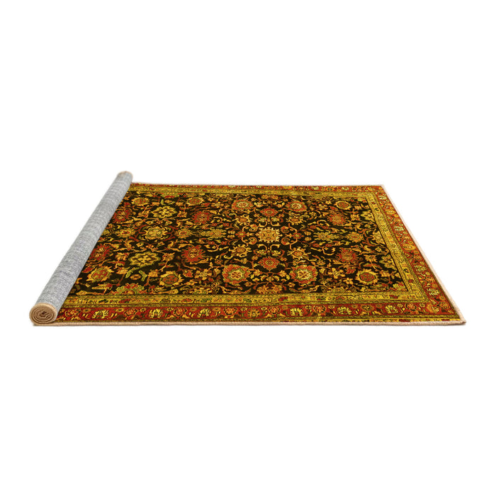 Sideview of Machine Washable Persian Yellow Traditional Rug, wshtr3687yw