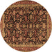 Round Machine Washable Persian Brown Traditional Rug, wshtr3687brn