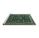 Sideview of Machine Washable Persian Turquoise Traditional Area Rugs, wshtr3687turq