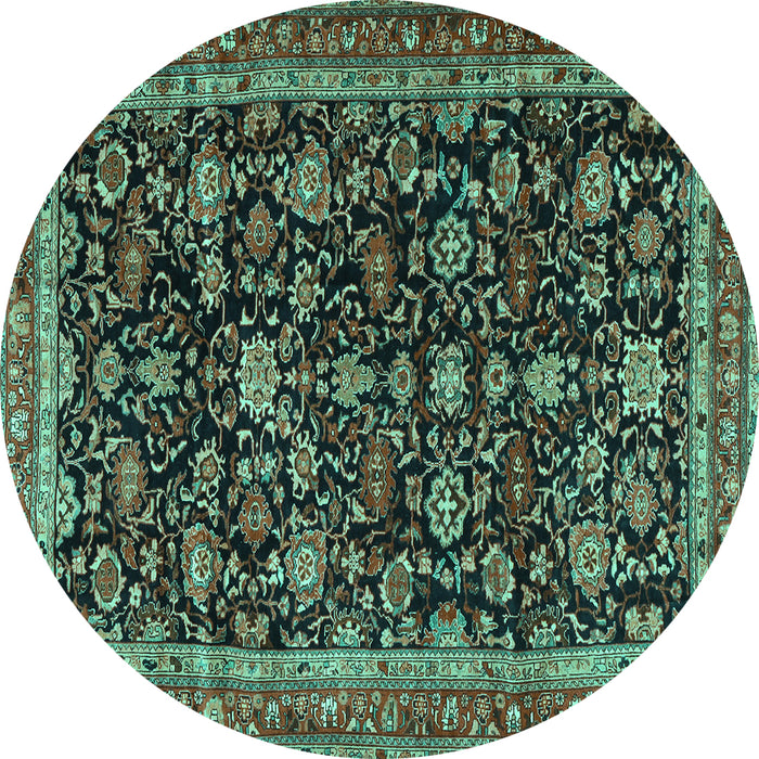 Round Persian Turquoise Traditional Rug, tr3687turq
