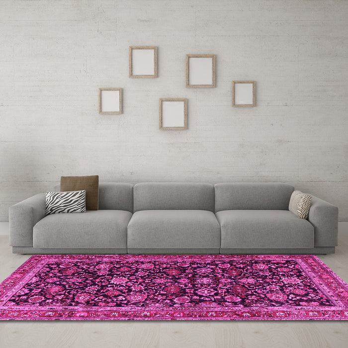 Machine Washable Persian Pink Traditional Rug in a Living Room, wshtr3687pnk