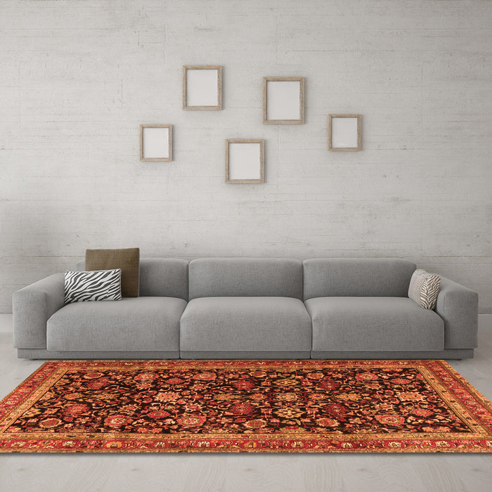 Machine Washable Persian Orange Traditional Area Rugs in a Living Room, wshtr3687org