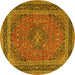 Round Machine Washable Medallion Yellow Traditional Rug, wshtr3688yw