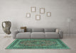 Machine Washable Medallion Turquoise Traditional Area Rugs in a Living Room,, wshtr3688turq