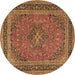 Round Machine Washable Medallion Brown Traditional Rug, wshtr3688brn