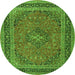 Square Medallion Green Traditional Rug, tr3688grn