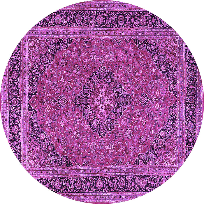 Round Machine Washable Medallion Purple Traditional Area Rugs, wshtr3688pur