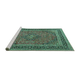 Sideview of Machine Washable Medallion Turquoise Traditional Area Rugs, wshtr3688turq