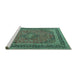 Sideview of Machine Washable Medallion Turquoise Traditional Area Rugs, wshtr3688turq