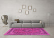 Machine Washable Medallion Pink Traditional Rug in a Living Room, wshtr3688pnk