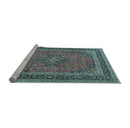 Sideview of Machine Washable Medallion Light Blue Traditional Rug, wshtr3688lblu