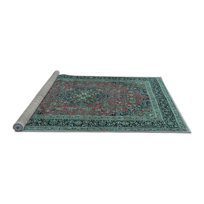 Sideview of Machine Washable Medallion Light Blue Traditional Rug, wshtr3688lblu