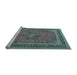 Sideview of Machine Washable Medallion Light Blue Traditional Rug, wshtr3688lblu