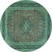 Round Medallion Turquoise Traditional Rug, tr3688turq