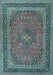 Machine Washable Medallion Light Blue Traditional Rug, wshtr3688lblu