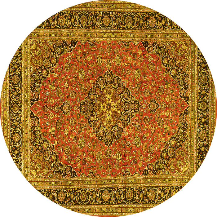 Round Medallion Yellow Traditional Rug, tr3688yw