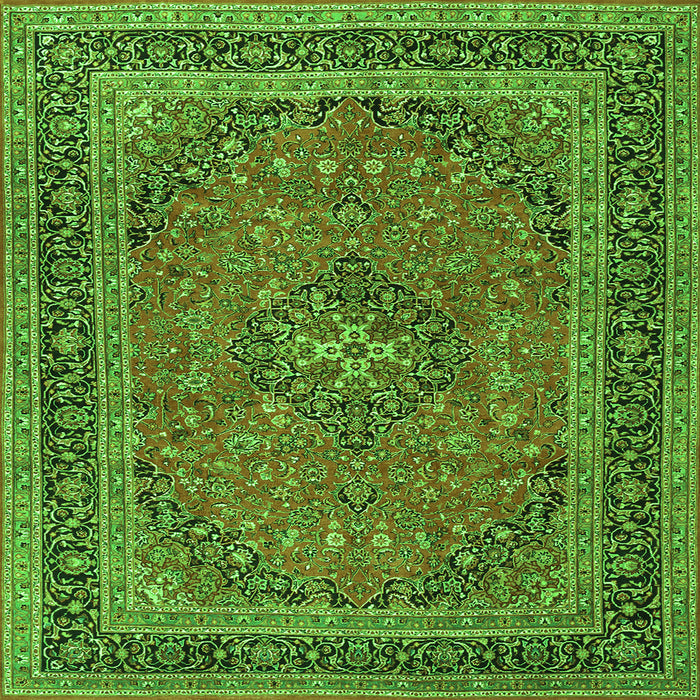 Round Machine Washable Medallion Green Traditional Area Rugs, wshtr3688grn