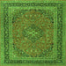 Round Machine Washable Medallion Green Traditional Area Rugs, wshtr3688grn