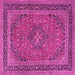 Square Machine Washable Medallion Pink Traditional Rug, wshtr3688pnk