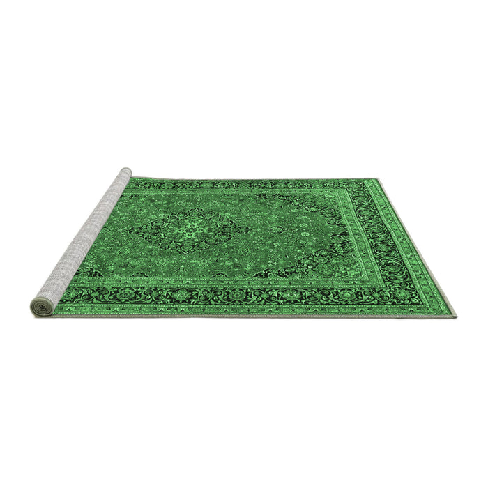 Sideview of Machine Washable Medallion Emerald Green Traditional Area Rugs, wshtr3688emgrn
